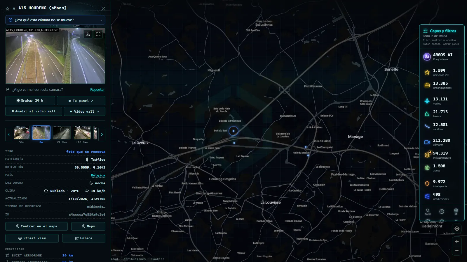 Ficha de A15 HOUDENG (<Mons) (Tráfico) en el mapa de ARGOS ATLAS