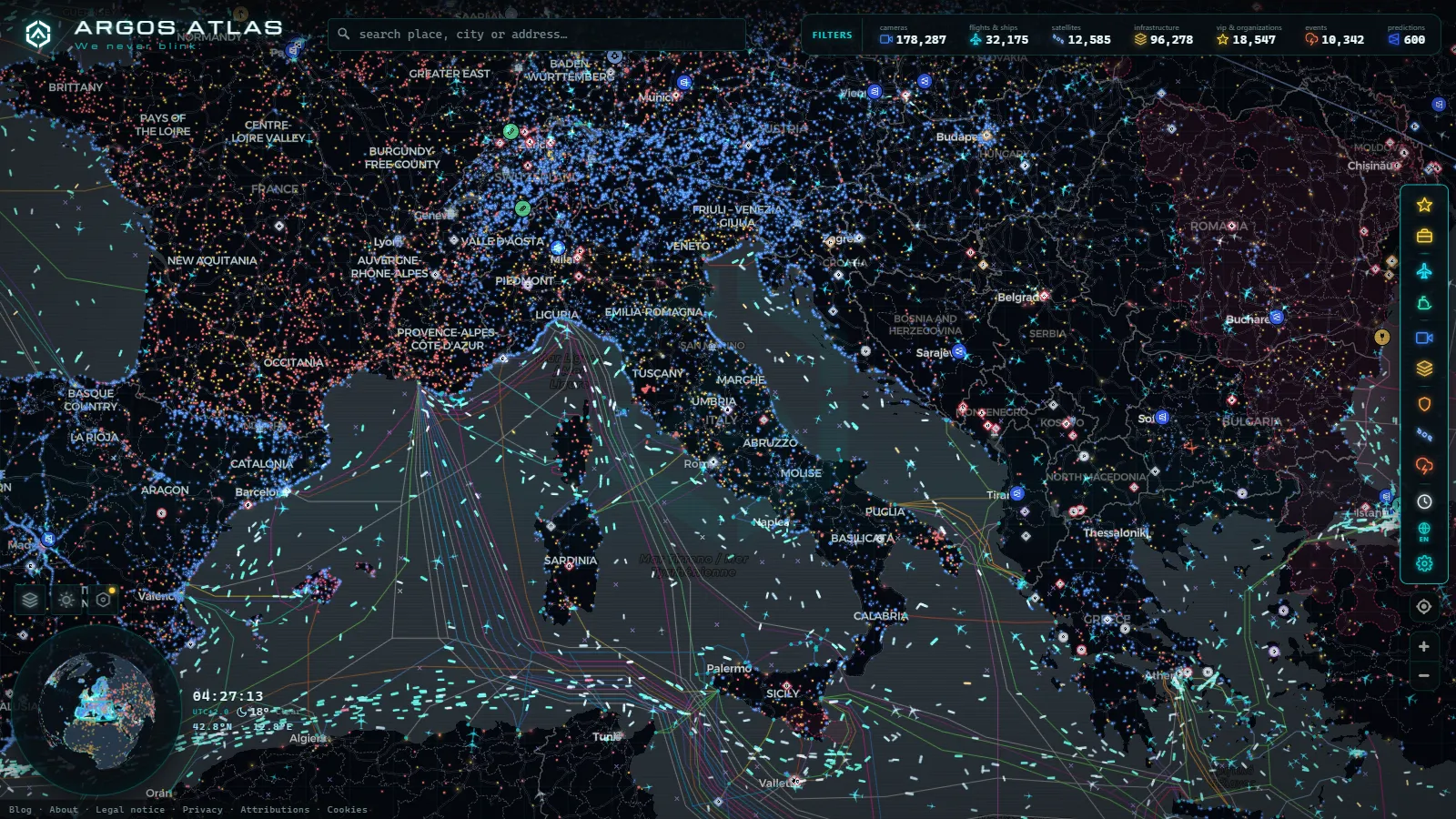 The ARGOS ATLAS live map over Italy