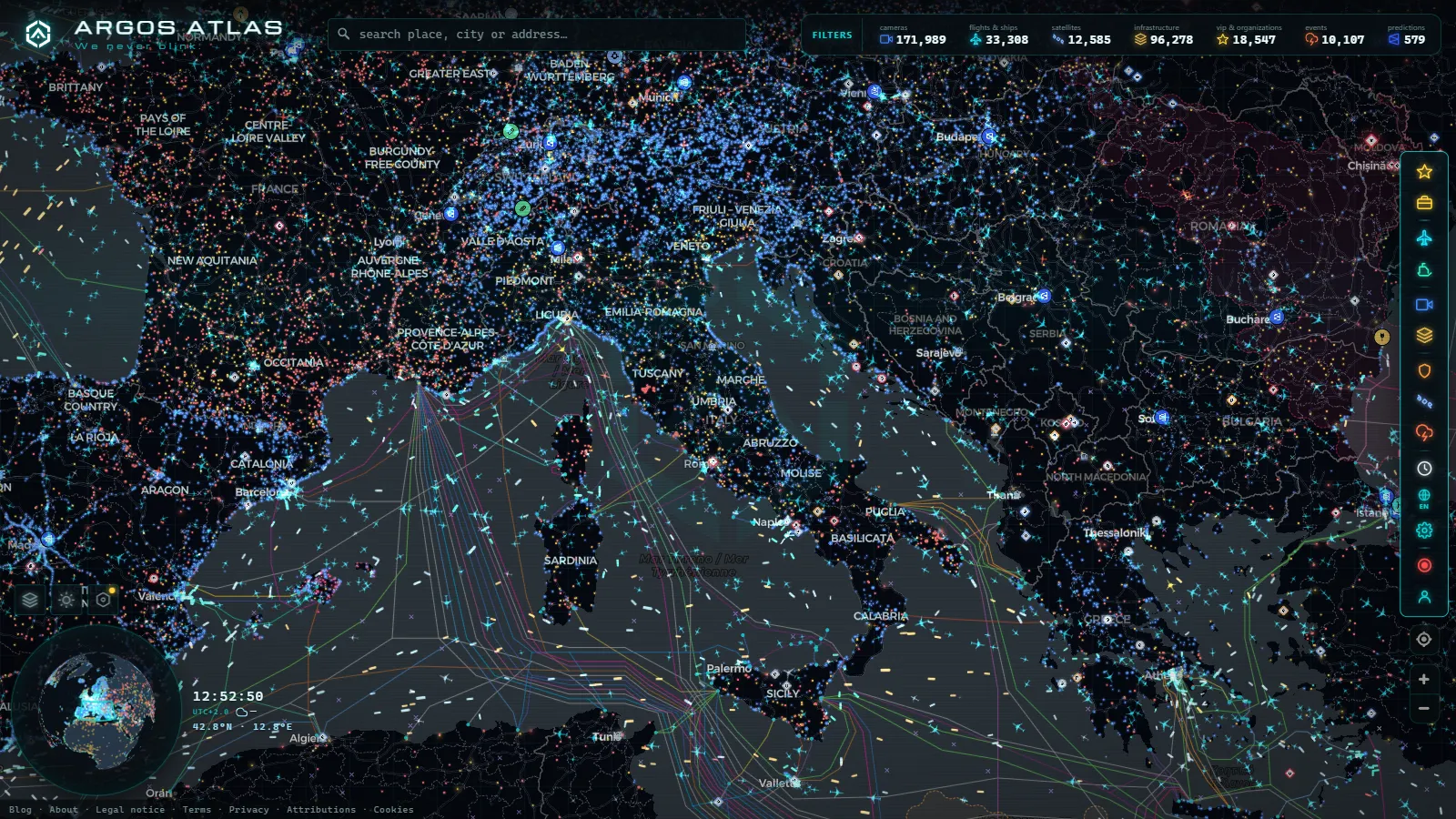 The ARGOS ATLAS live map over Italy