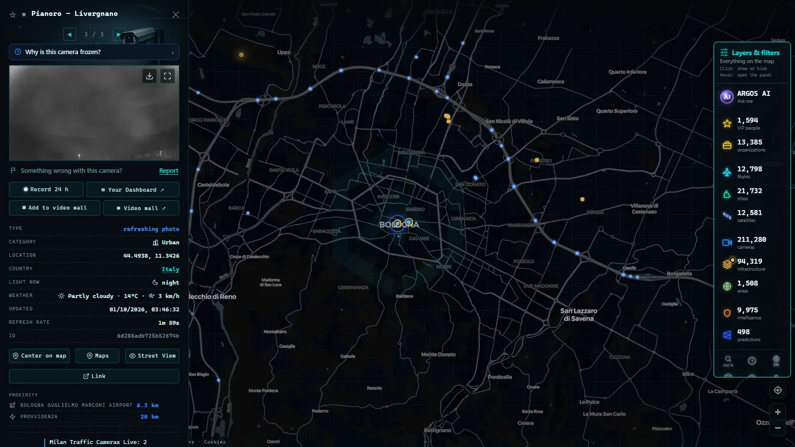 Detail card of Pianoro - Livergnano (Urban) on the ARGOS ATLAS map