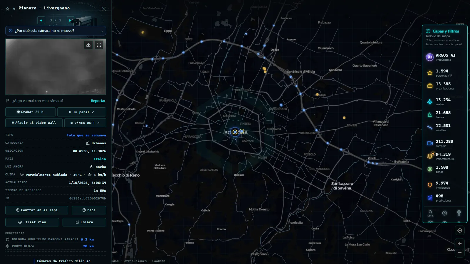 Ficha de Pianoro - Livergnano (Urbana) en el mapa de ARGOS ATLAS