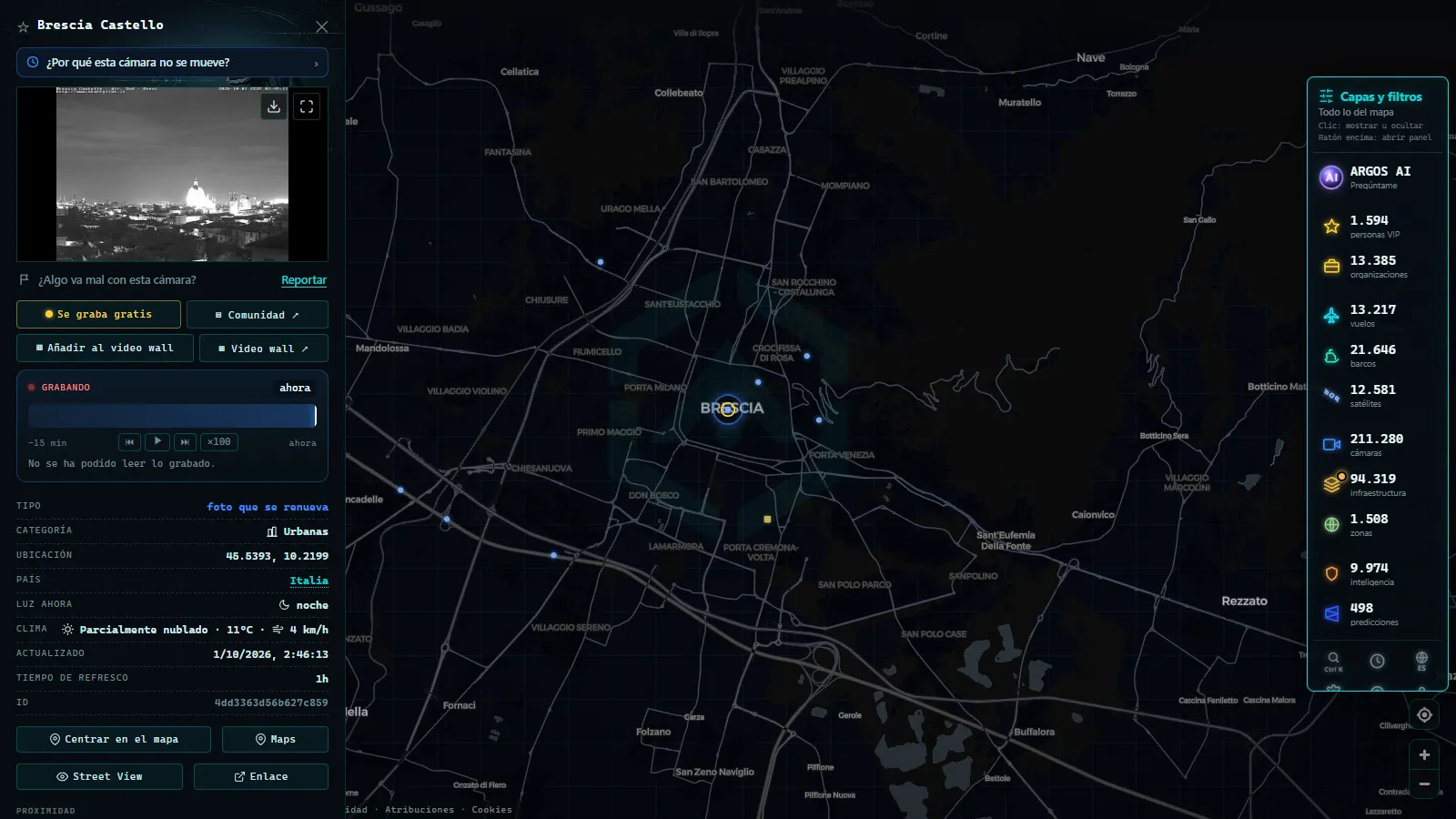 Ficha de Brescia Castello (Urbana) en el mapa de ARGOS ATLAS