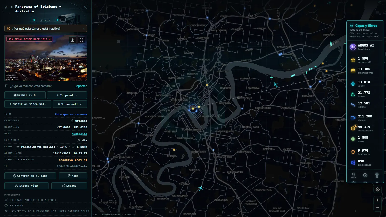 Ficha de Panorama of Brisbane - Australia (Urbana) en el mapa de ARGOS ATLAS