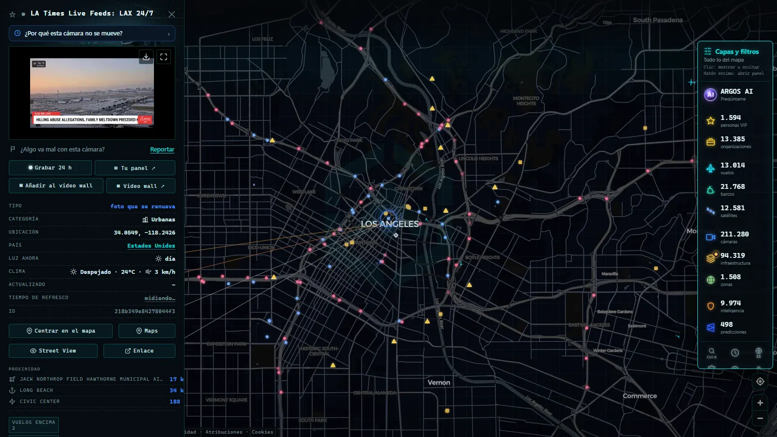 Ficha de LA Times Live Feeds: LAX 24/7 (Urbana) en el mapa de ARGOS ATLAS