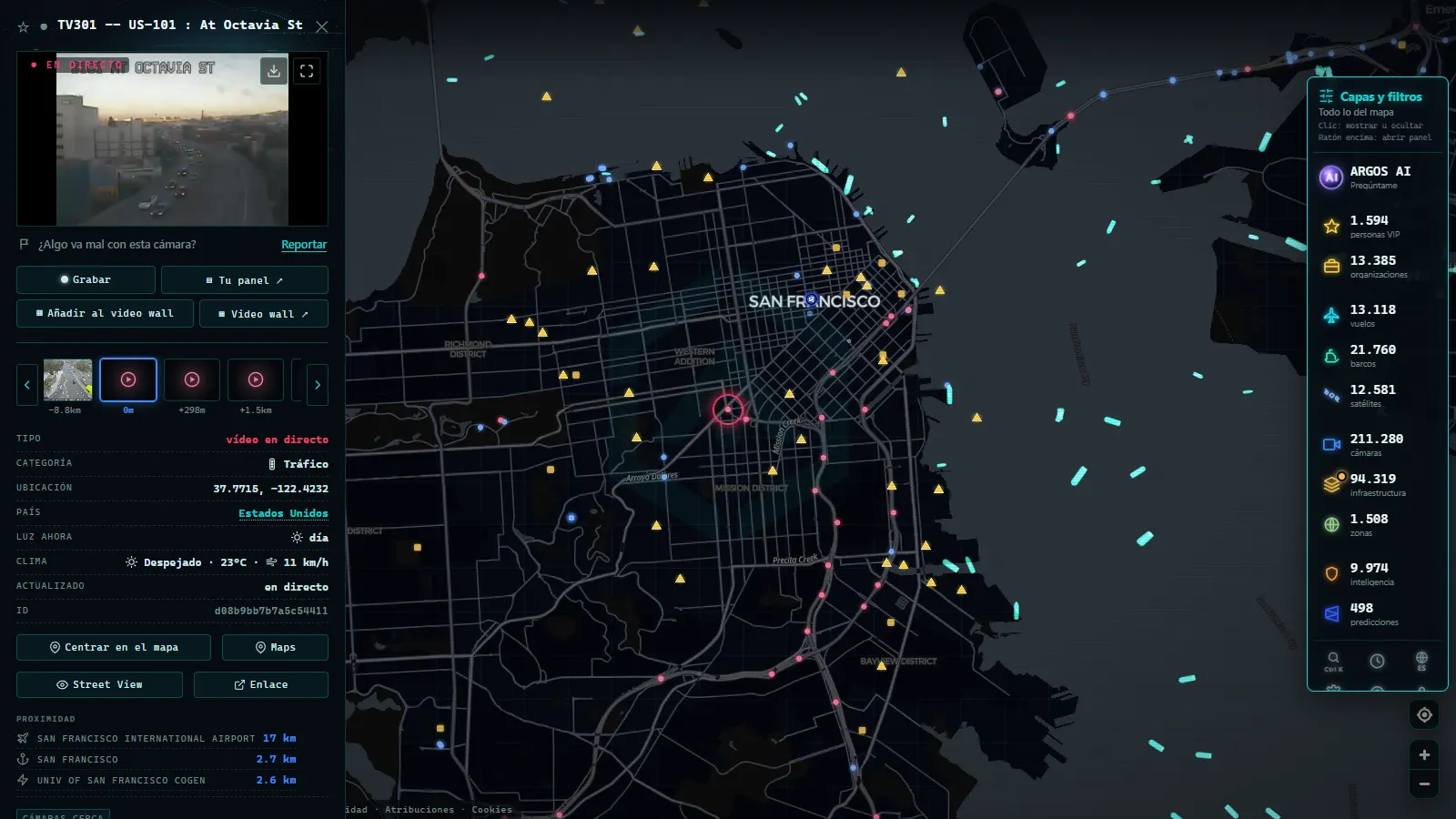 Ficha de TV301 -- US-101 : At Octavia St (Tráfico) en el mapa de ARGOS ATLAS