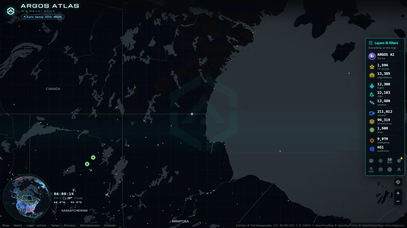 The ARGOS ATLAS live map over Canada