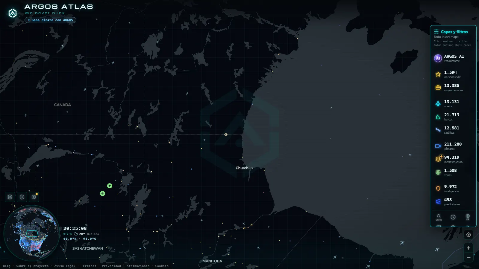 El mapa en vivo de ARGOS ATLAS sobre Canadá