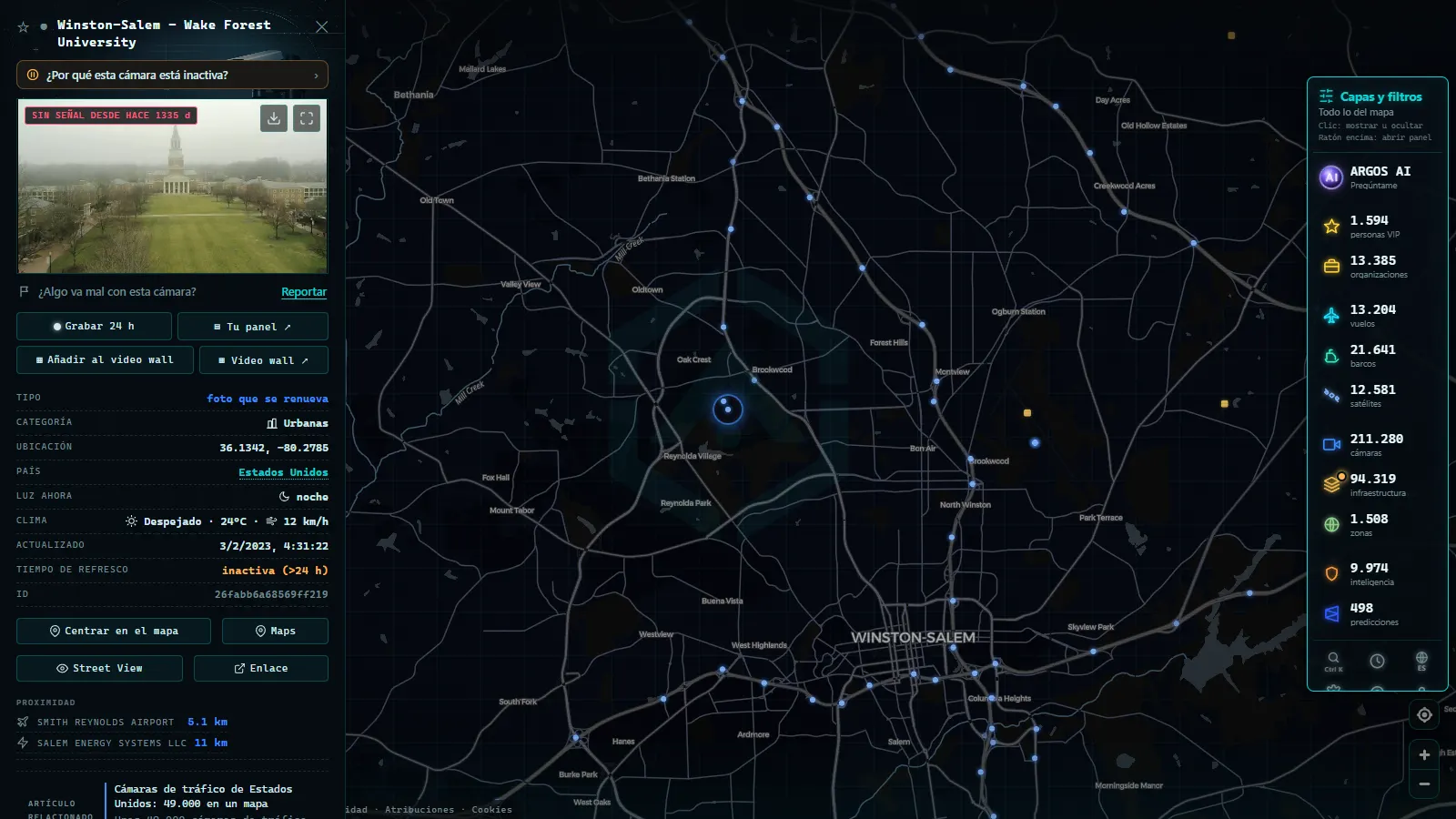 Ficha de Winston-Salem - Wake Forest University (Urbana) en el mapa de ARGOS ATLAS