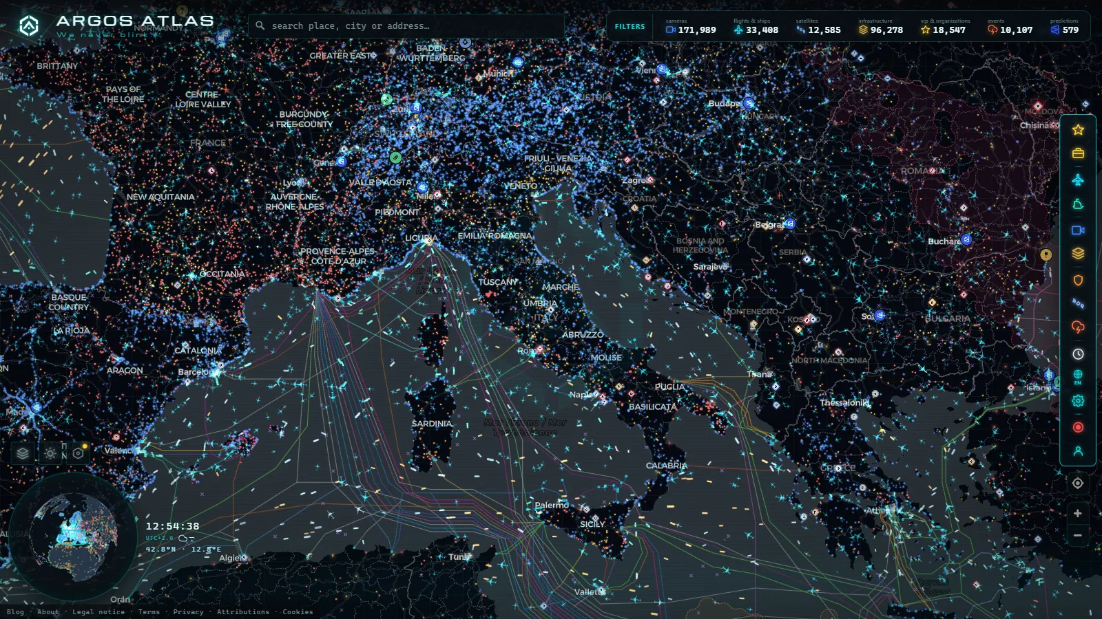 The ARGOS ATLAS live map over Italy