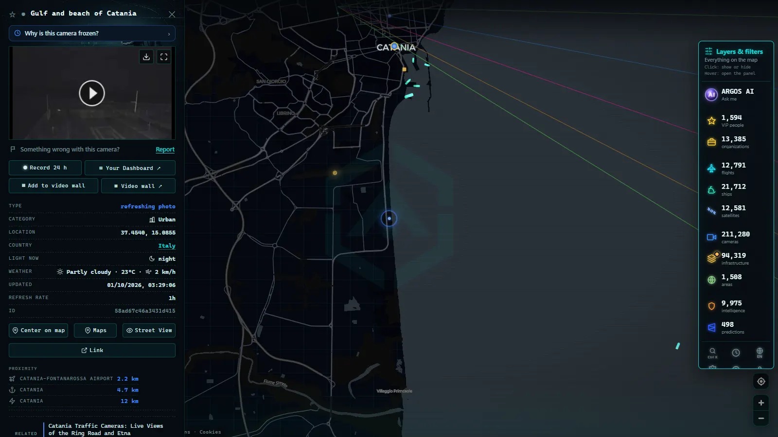 Detail card of Gulf and beach of Catania (Urban) on the ARGOS ATLAS map
