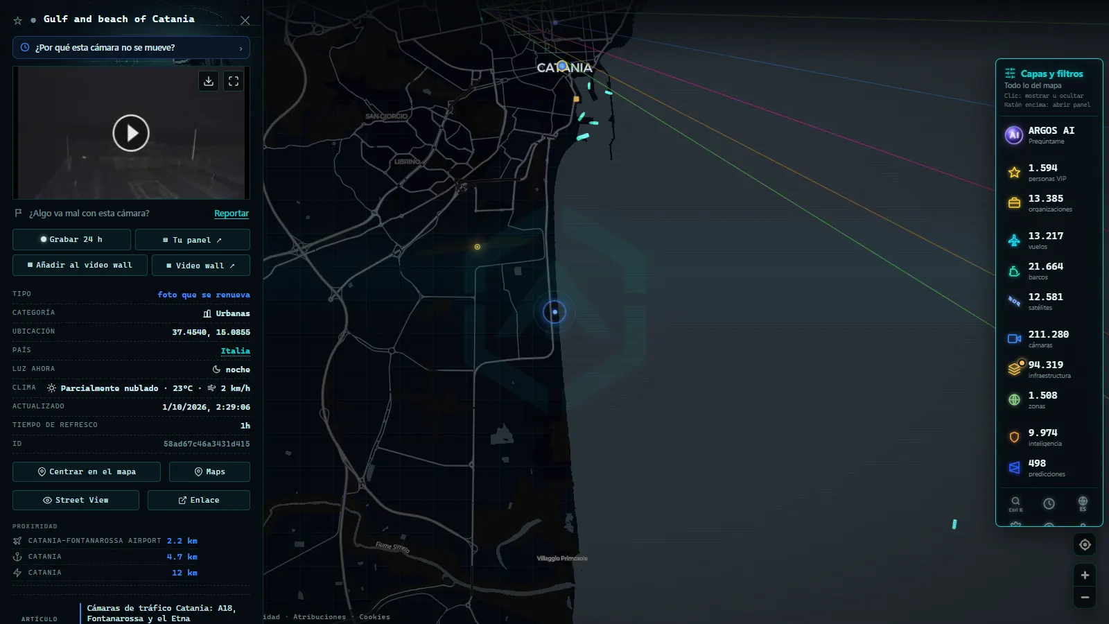 Ficha de Gulf and beach of Catania (Urbana) en el mapa de ARGOS ATLAS