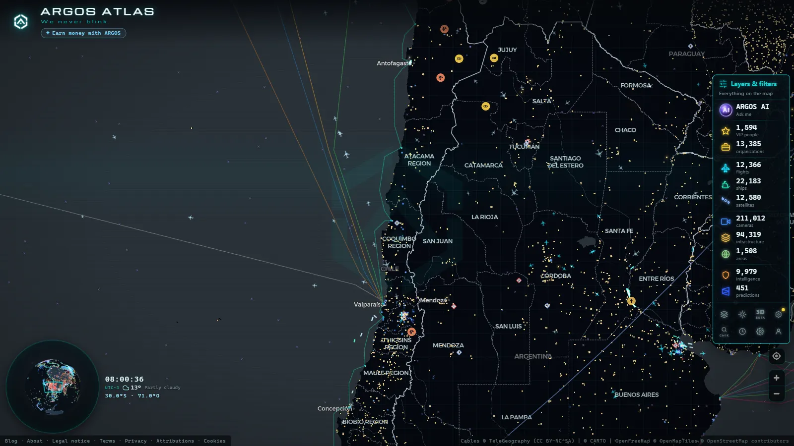 The ARGOS ATLAS live map over Chile