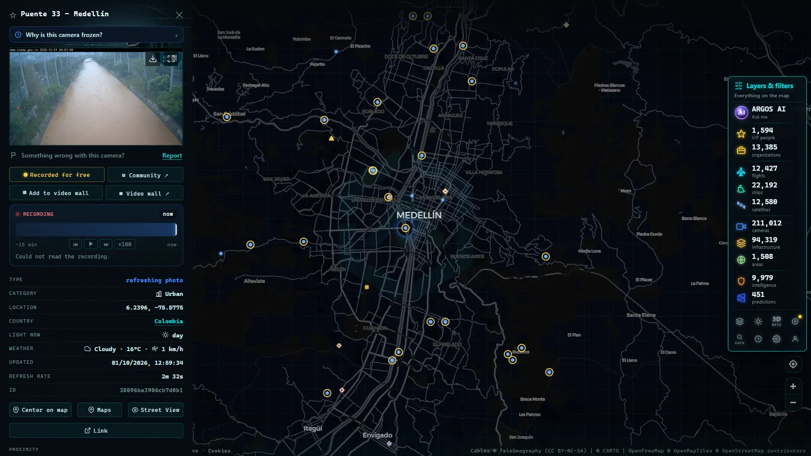 Detail card of Puente 33 - Medellín (Urban) on the ARGOS ATLAS map
