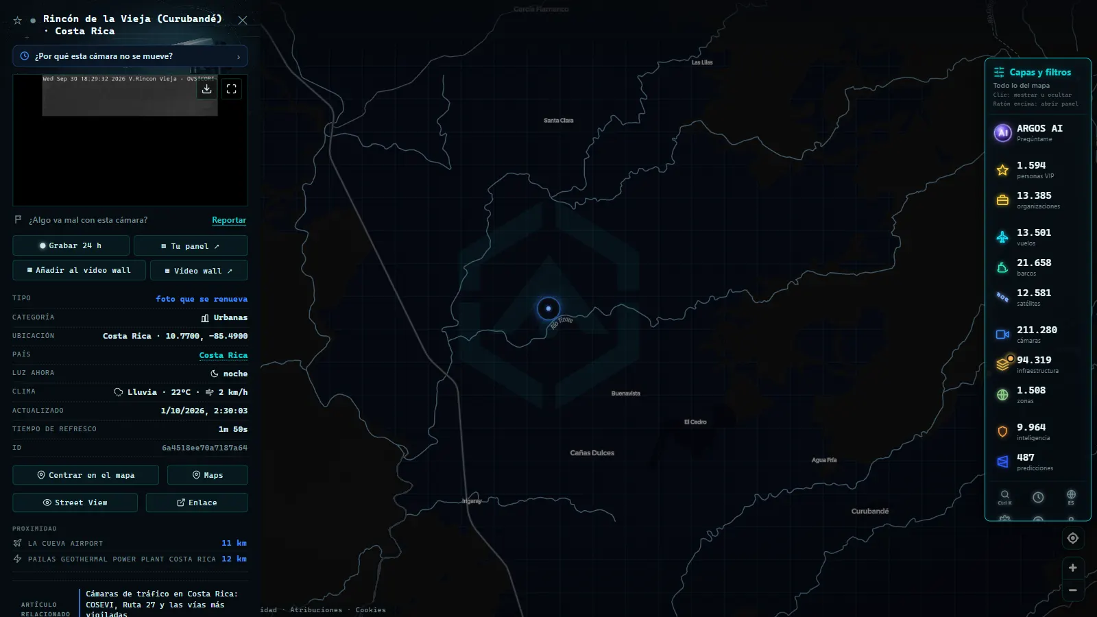 Ficha de Rincón de la Vieja (Curubandé) (Urbana) en el mapa de ARGOS ATLAS