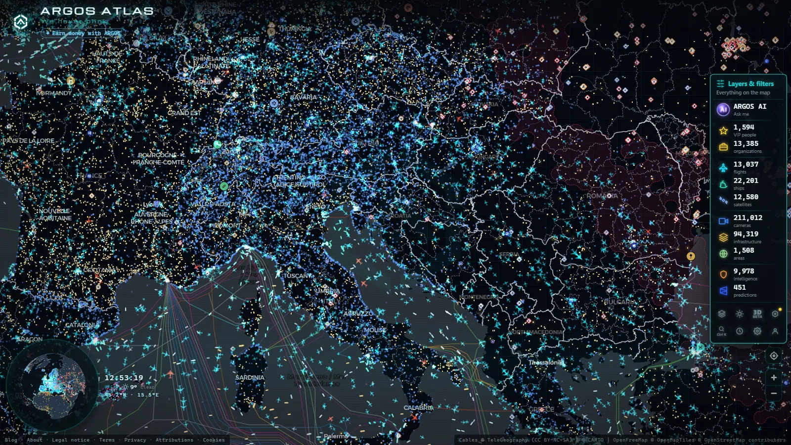 The ARGOS ATLAS live map over Croatia