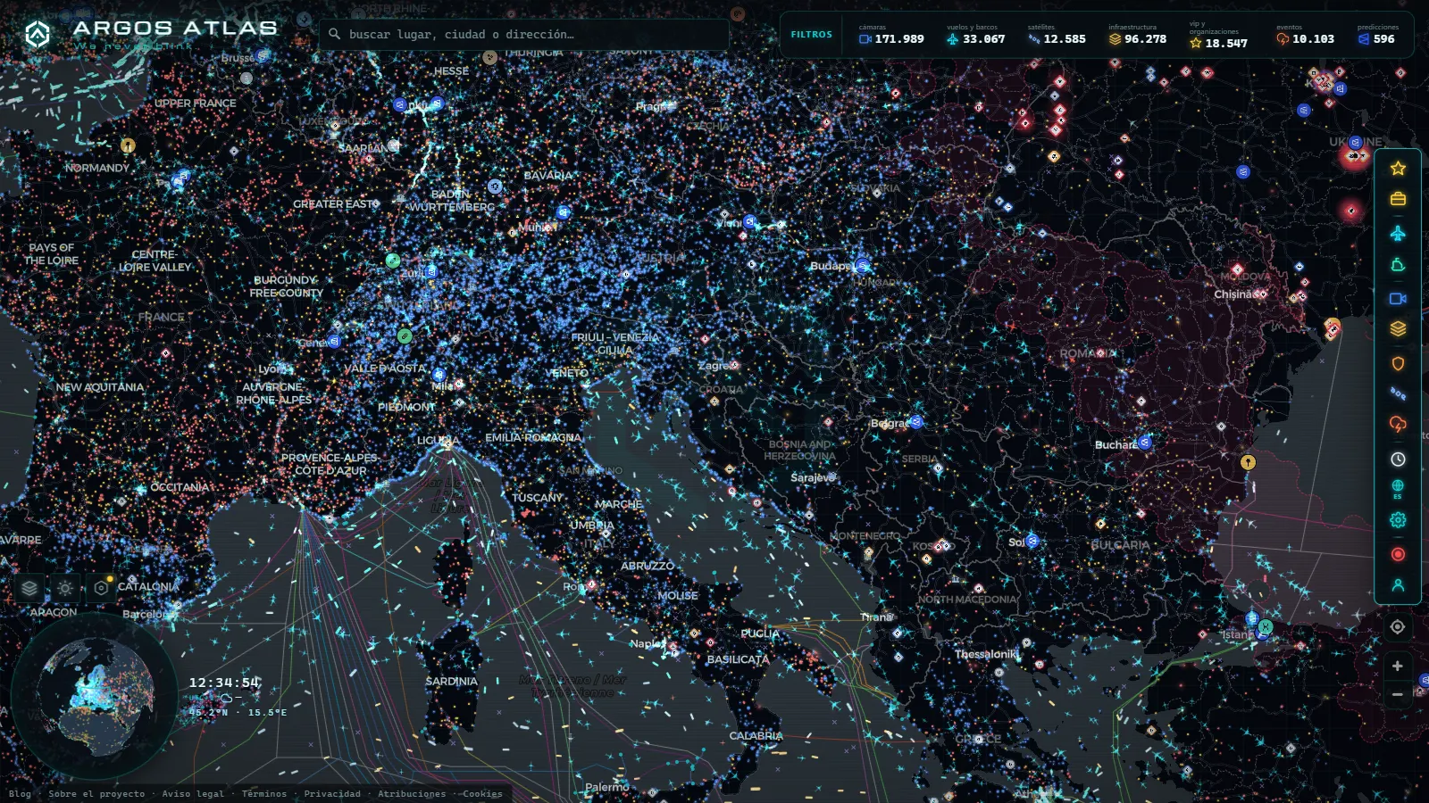 El mapa en vivo de ARGOS ATLAS sobre Croacia