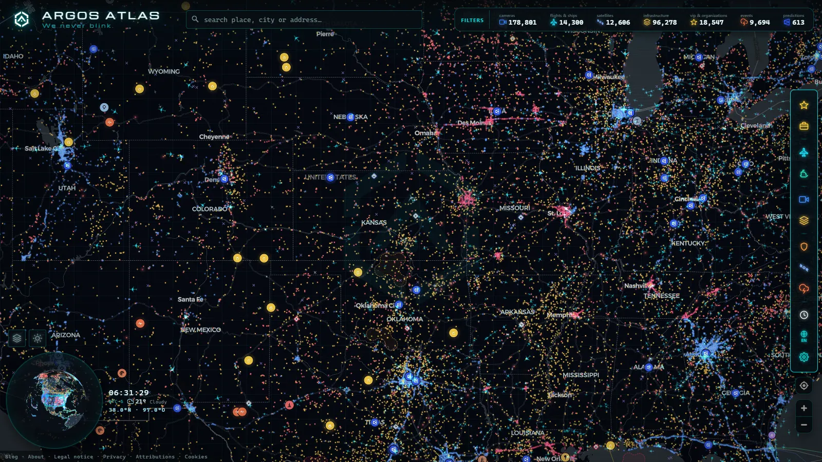 The ARGOS ATLAS live map over United States