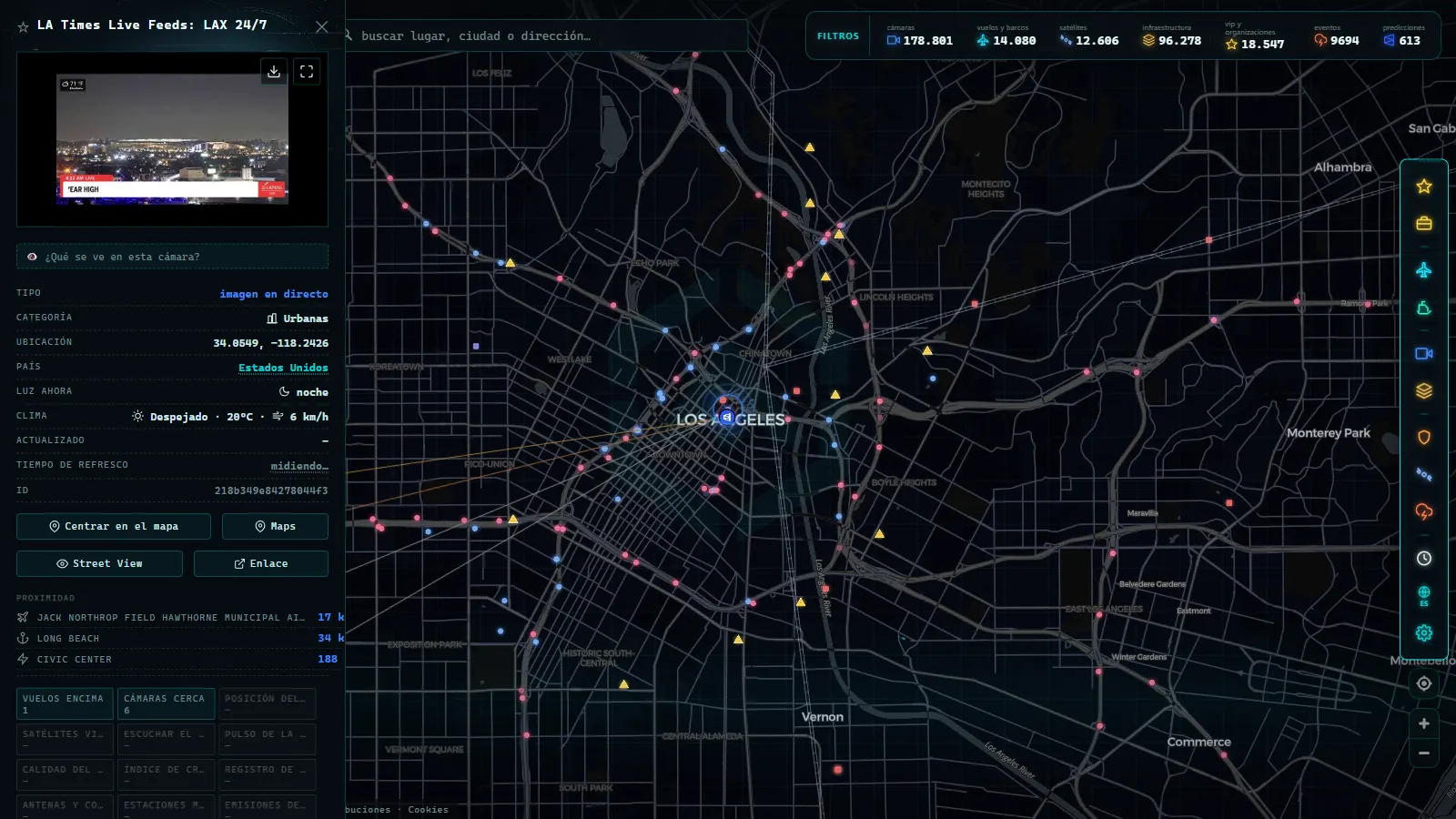 Ficha de LA Times Live Feeds: LAX 24/7 (Urbana) en el mapa de ARGOS ATLAS