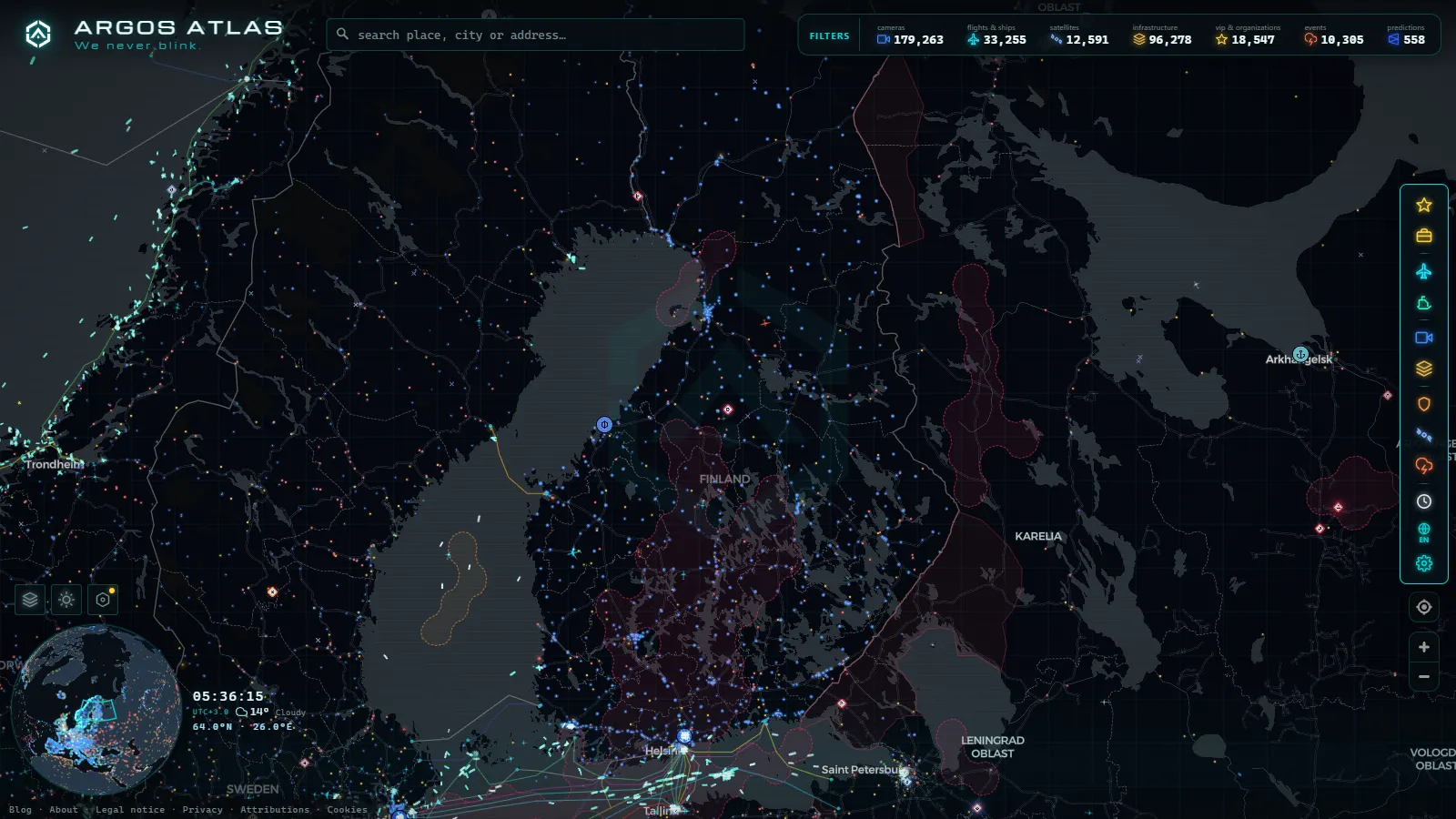 The ARGOS ATLAS live map over Finland