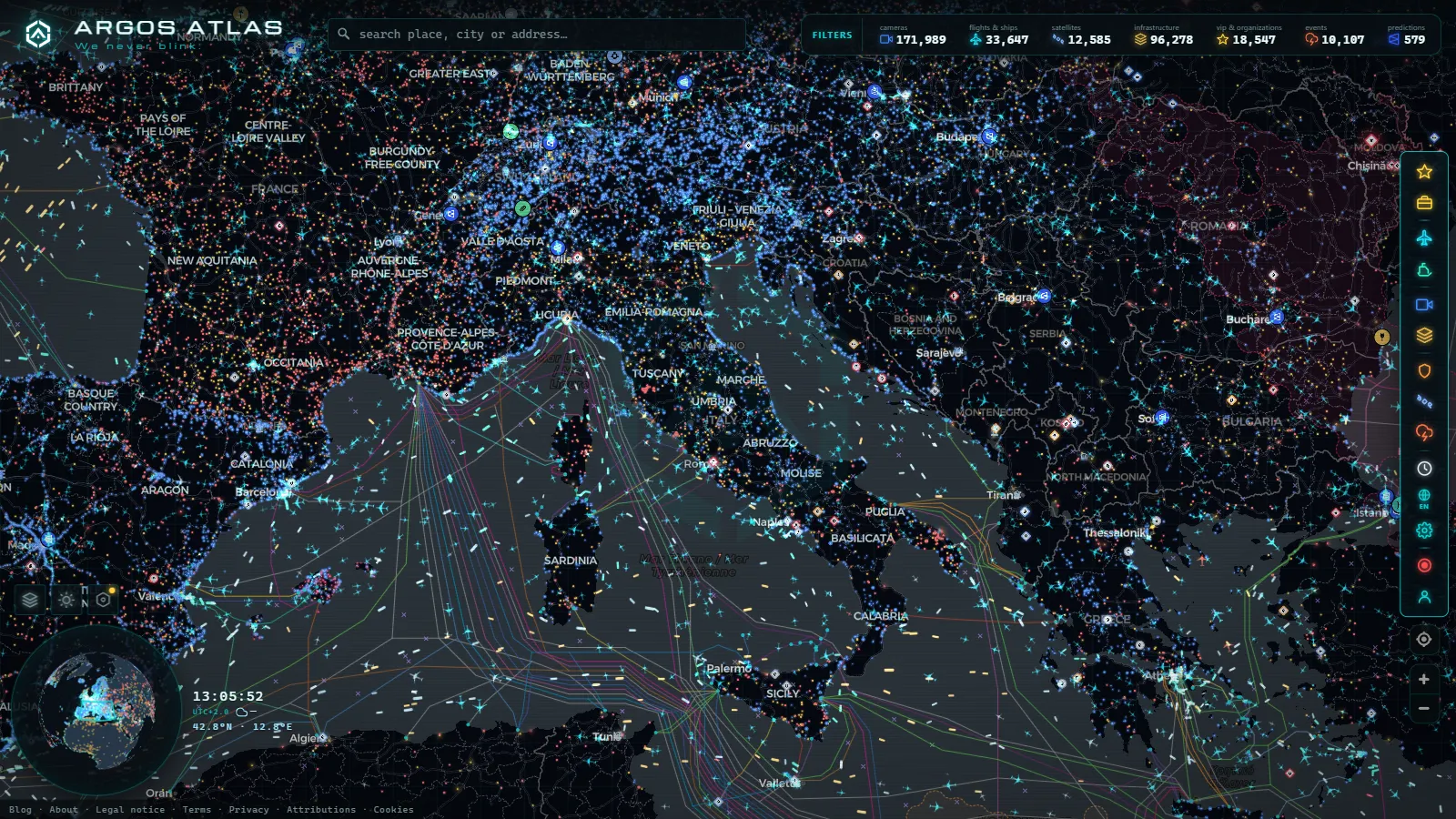 The ARGOS ATLAS live map over Italy