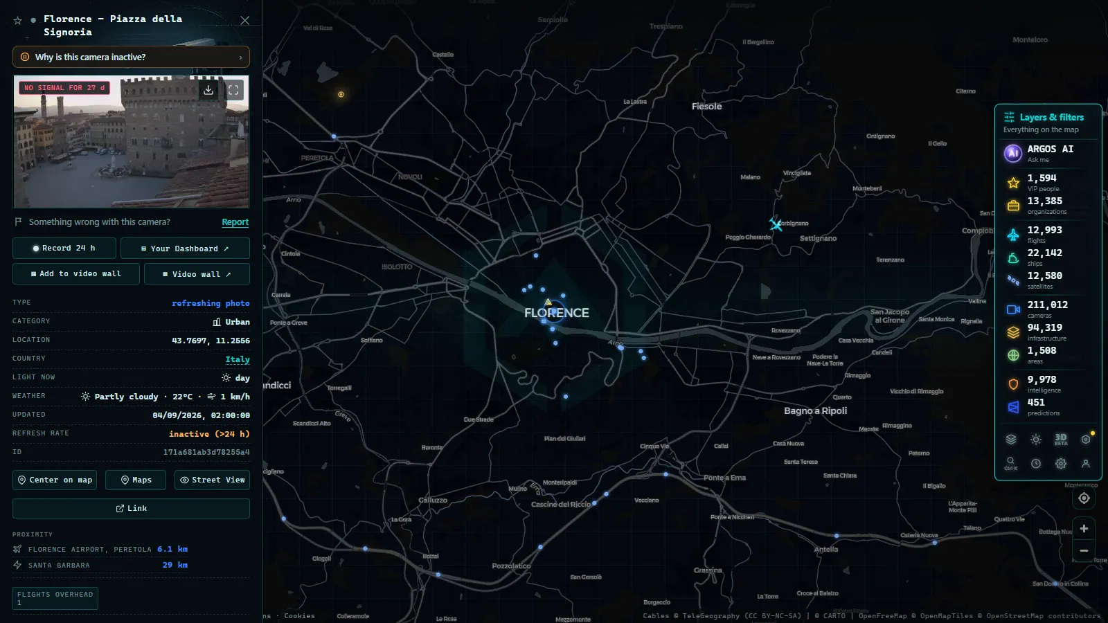 Detail card of Florence - Piazza della Signoria (Urban) on the ARGOS ATLAS map