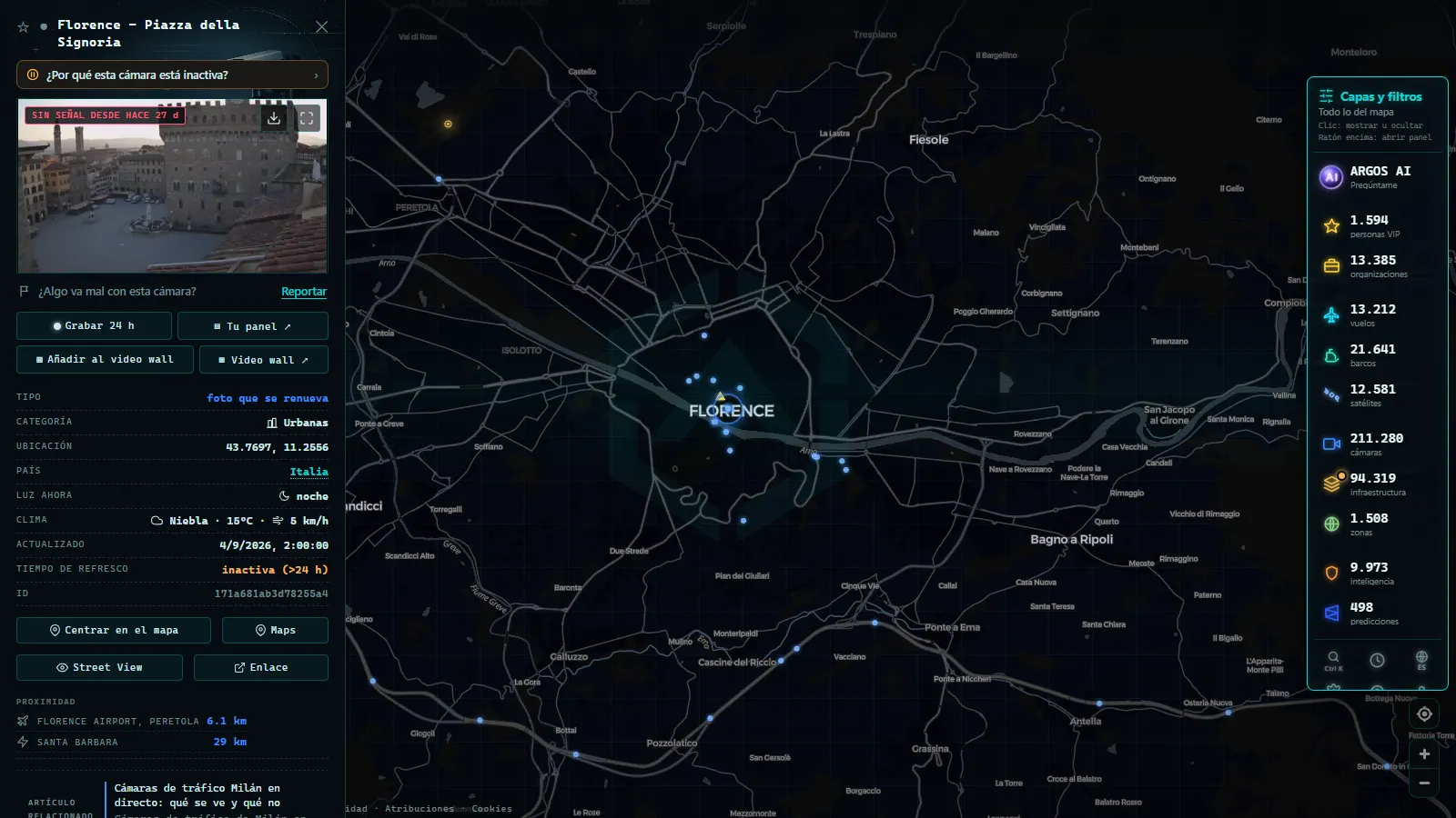 Ficha de Florence - Piazza della Signoria (Urbana) en el mapa de ARGOS ATLAS