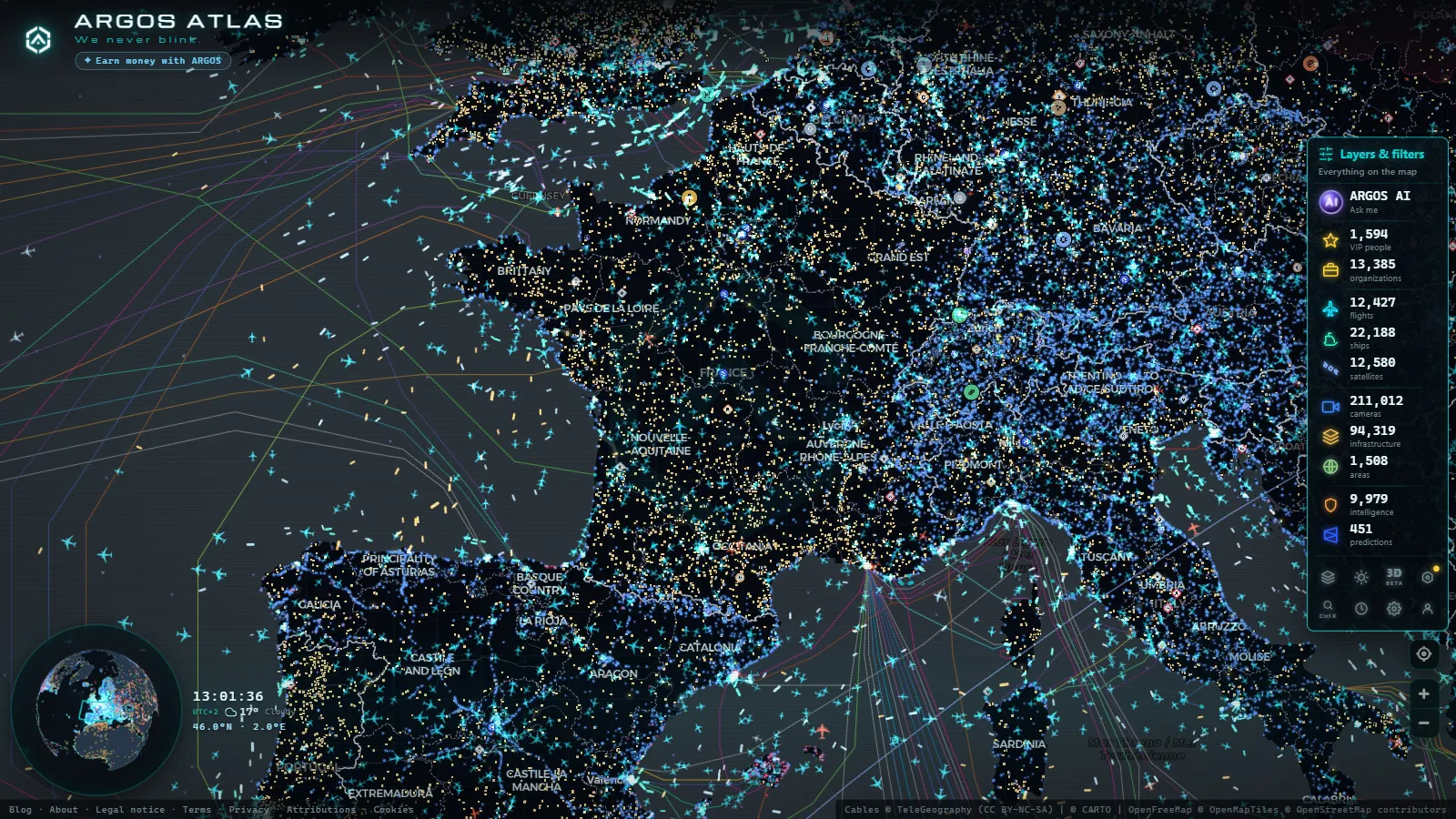 The ARGOS ATLAS live map over France