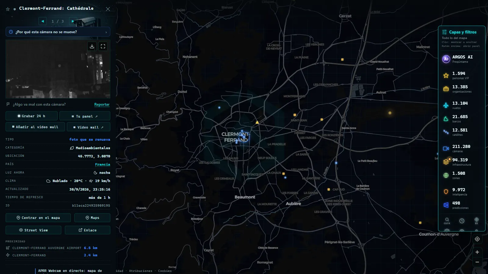 Ficha de Clermont-Ferrand: Cathédrale (Medioambiental) en el mapa de ARGOS ATLAS