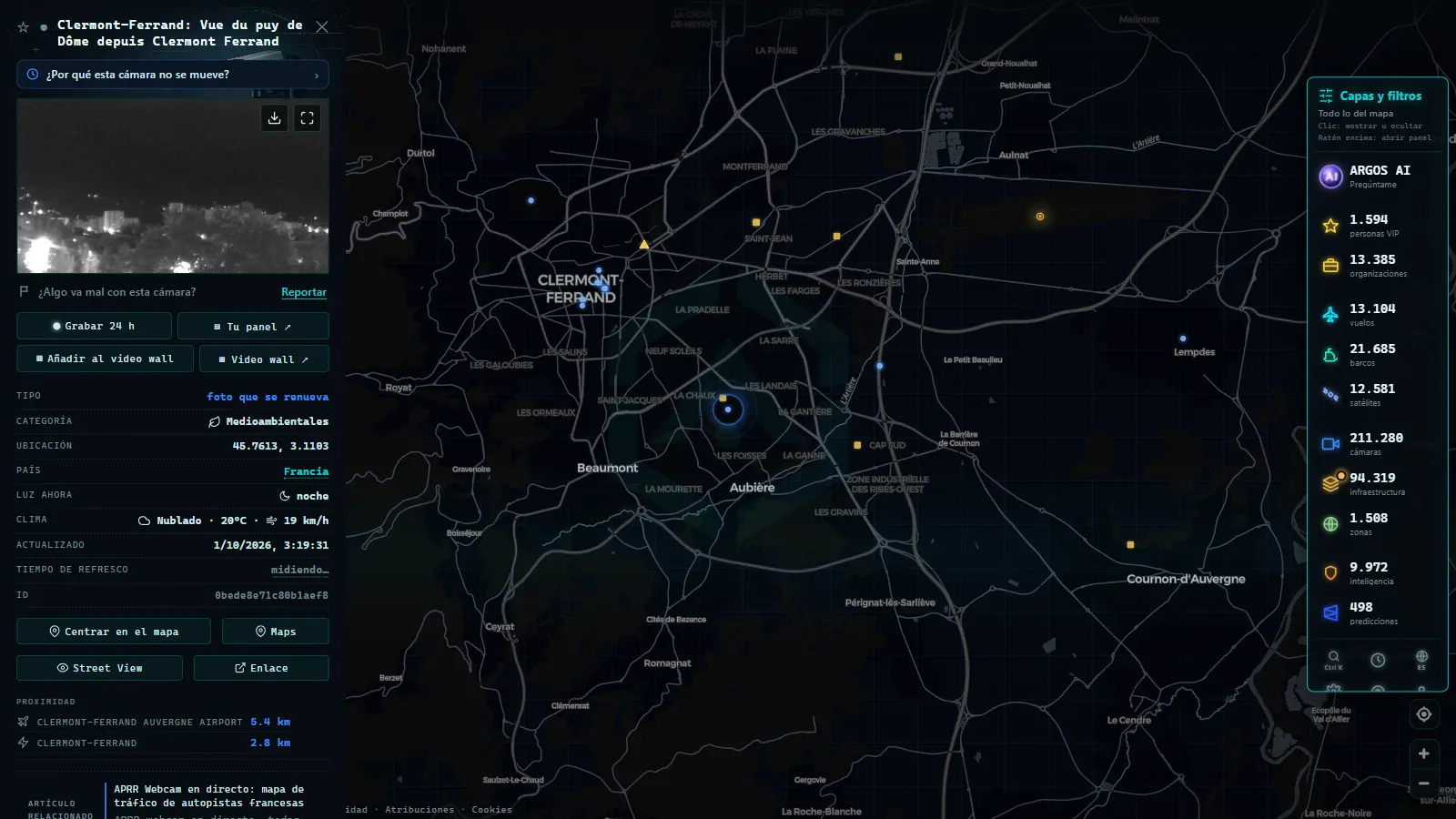 Ficha de Clermont-Ferrand: Vue du puy de Dôme depuis Clermont Ferrand (Medioambiental) en el mapa de ARGOS ATLAS