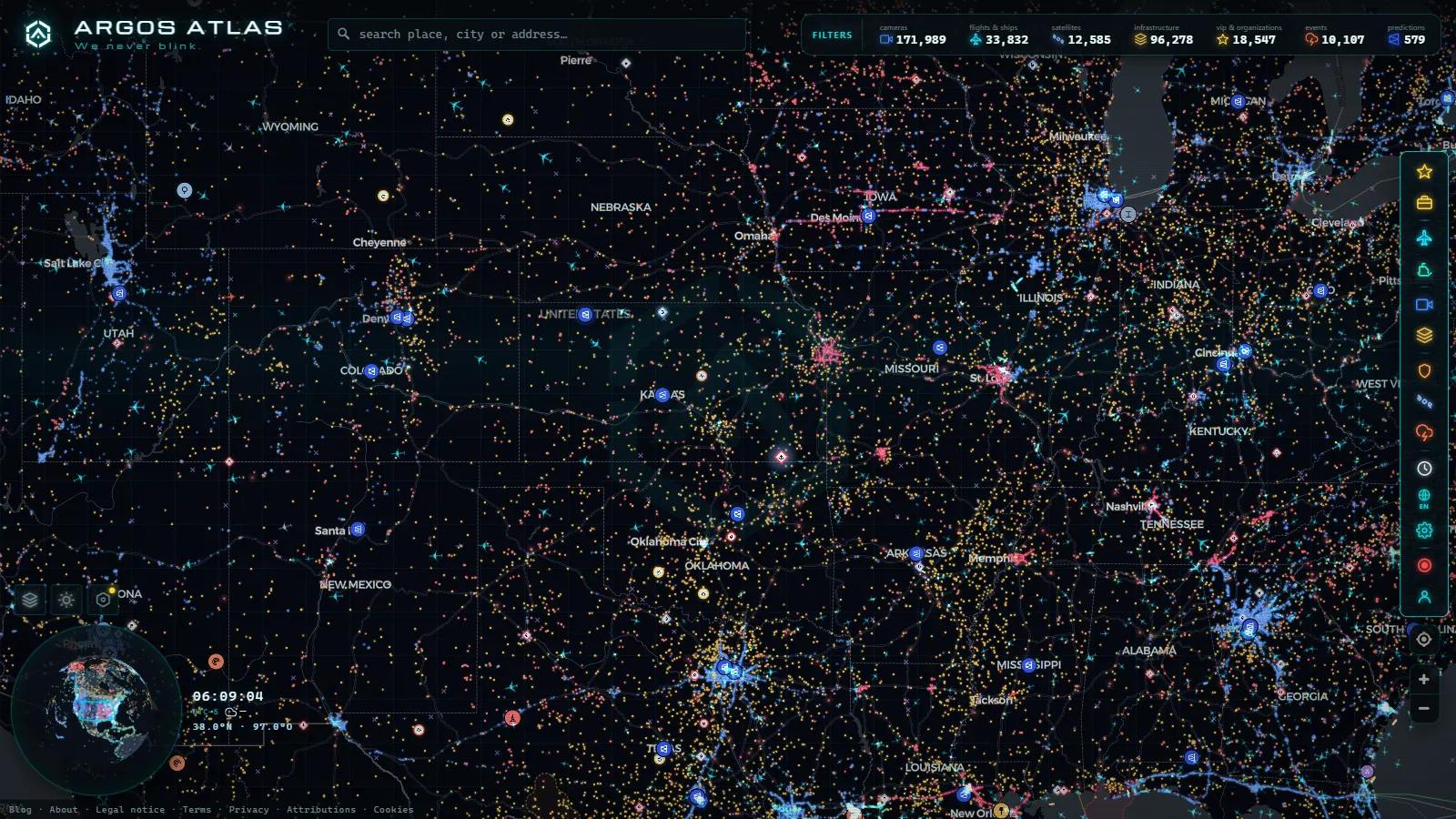 The ARGOS ATLAS live map over United States