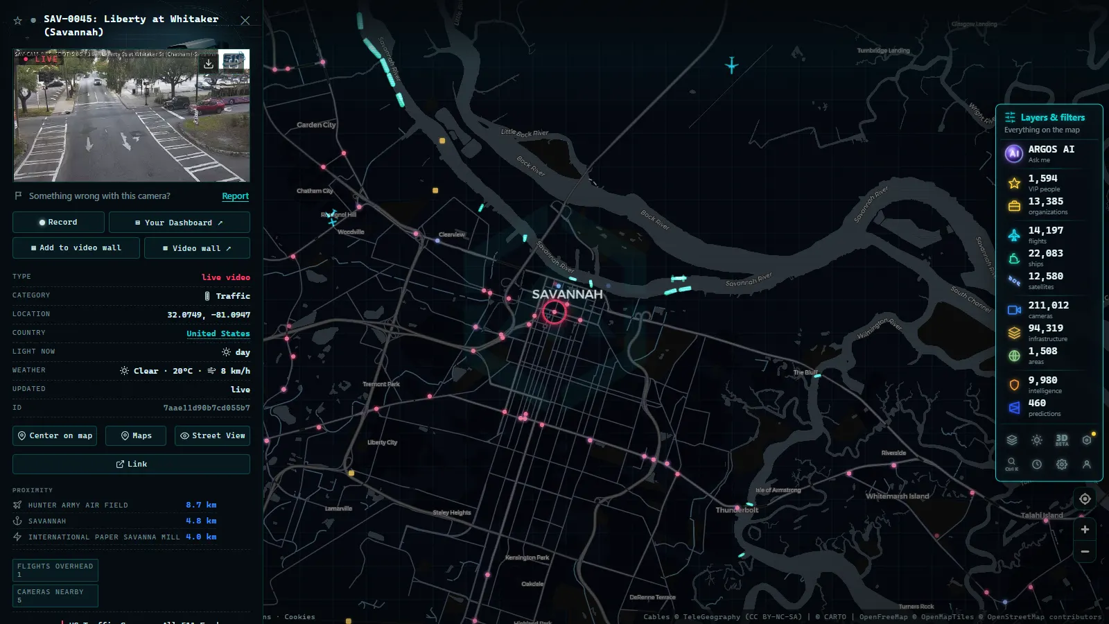 Detail card of SAV-0045: Liberty at Whitaker (Savannah) (Traffic) on the ARGOS ATLAS map