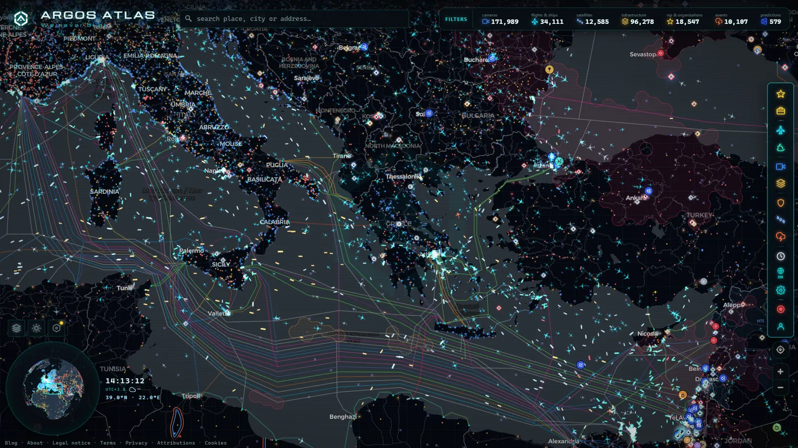 The ARGOS ATLAS live map over Greece