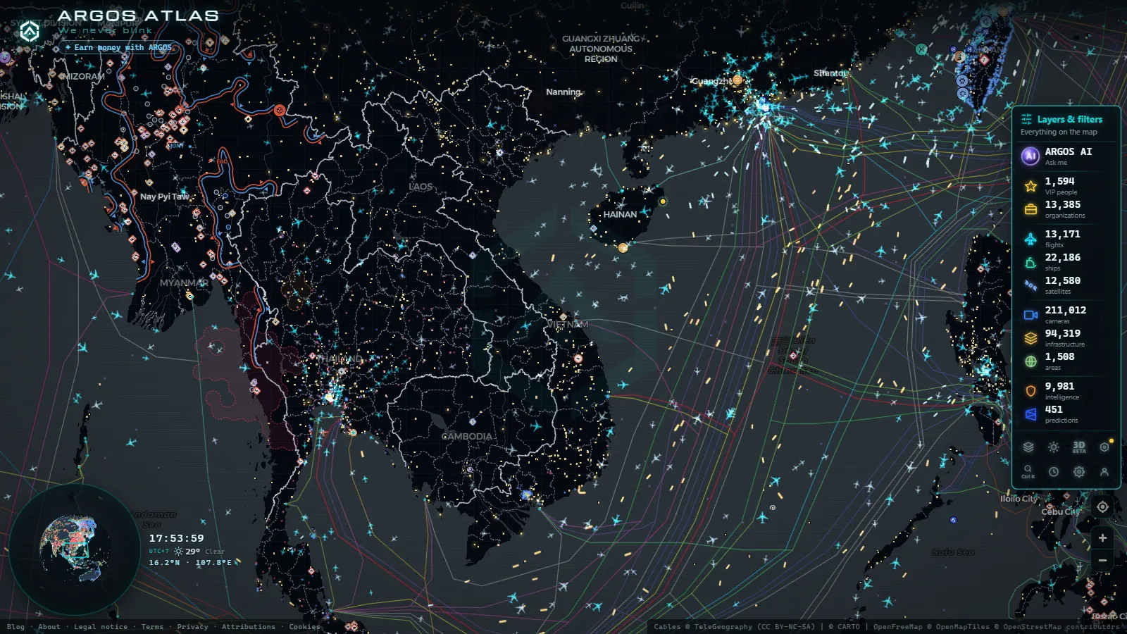 The ARGOS ATLAS live map over Vietnam
