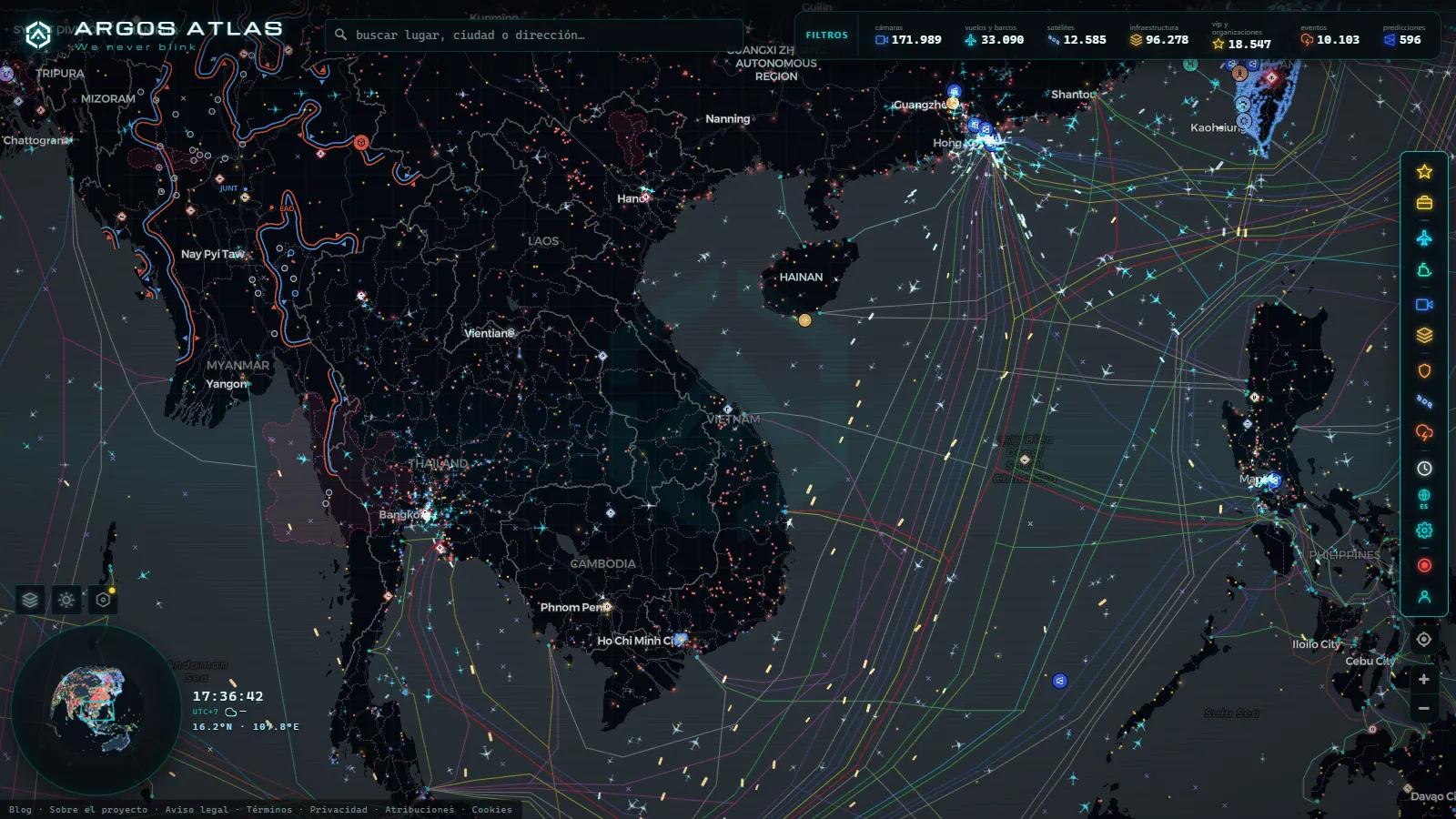 El mapa en vivo de ARGOS ATLAS sobre Vietnam