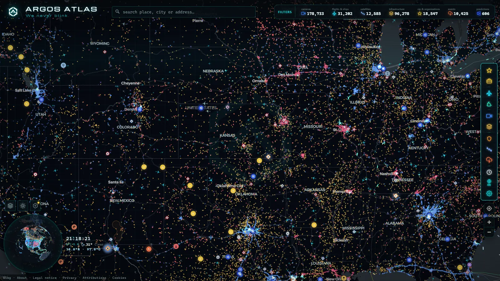 The ARGOS ATLAS live map over United States