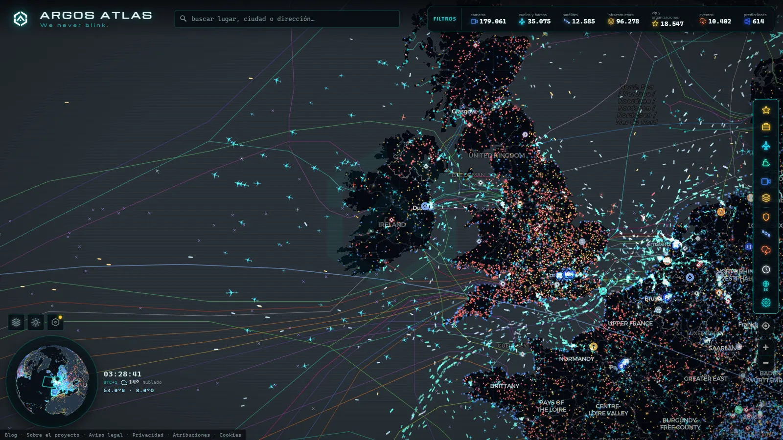 El mapa en vivo de ARGOS ATLAS sobre Irlanda