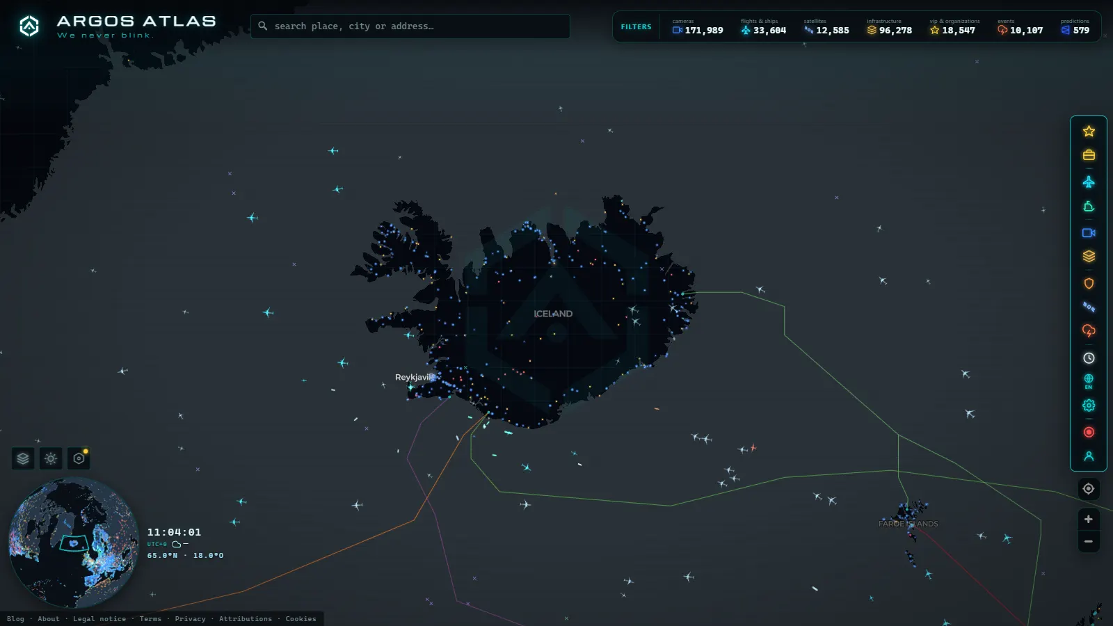 The ARGOS ATLAS live map over Iceland