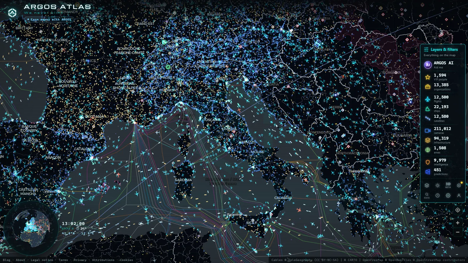 The ARGOS ATLAS live map over Italy