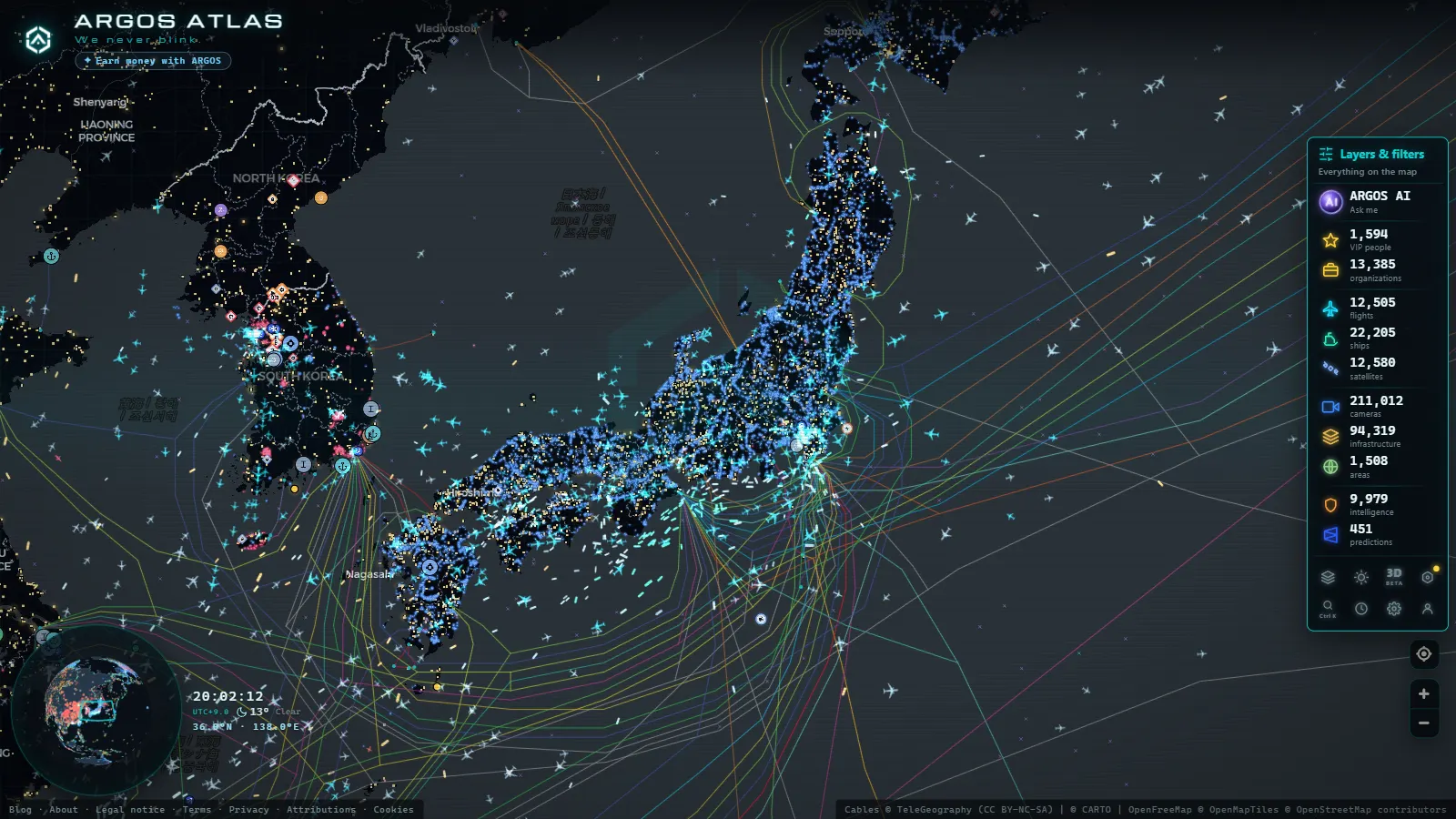 The ARGOS ATLAS live map over Japan