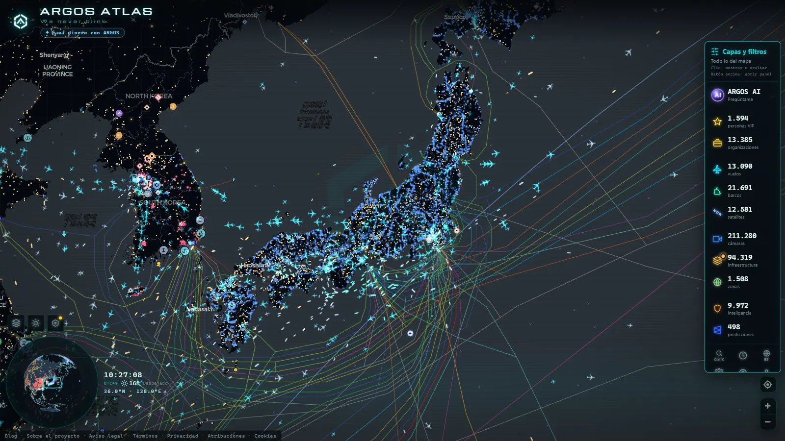 El mapa en vivo de ARGOS ATLAS sobre Japón