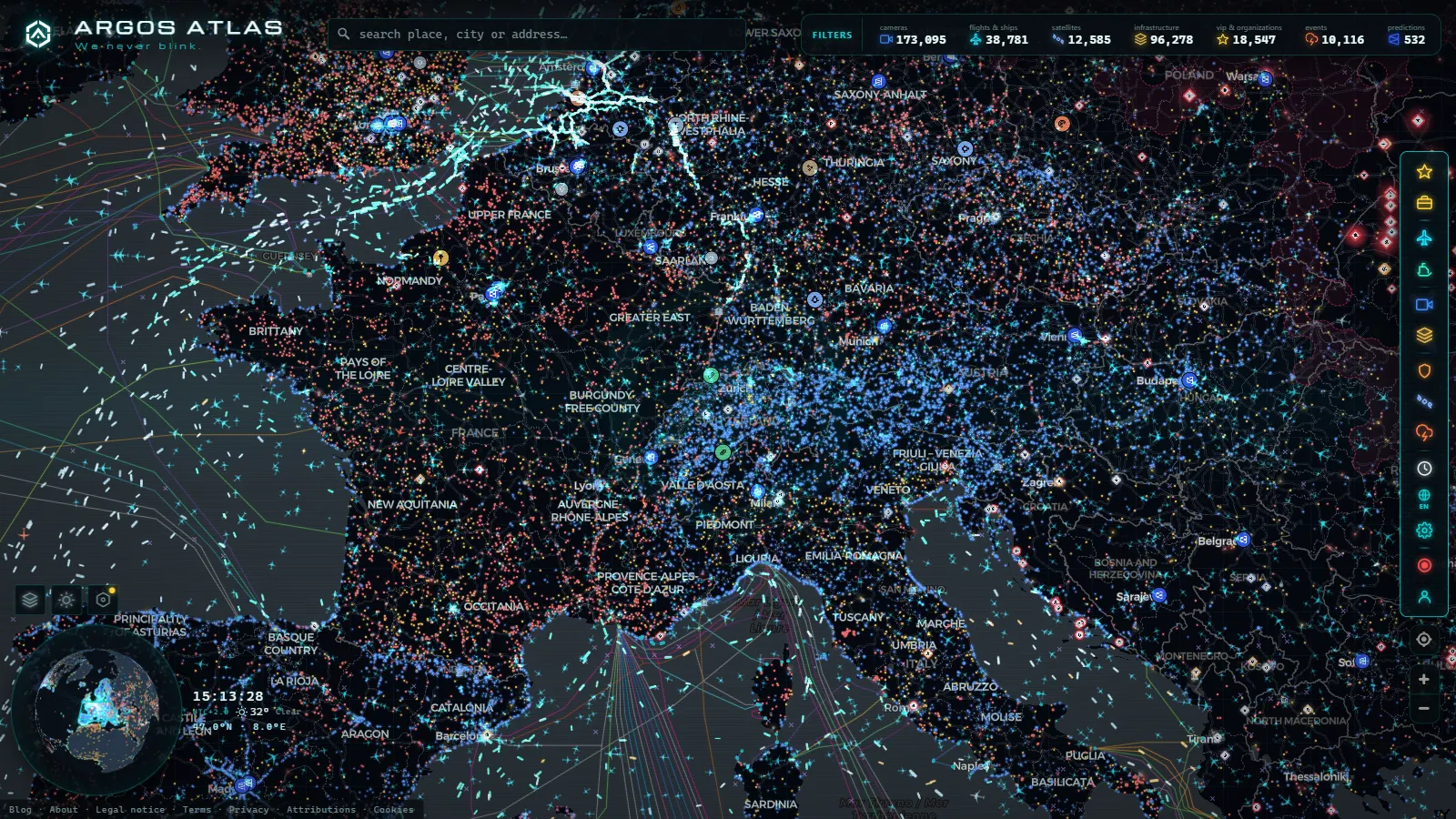 The ARGOS ATLAS live map over Switzerland