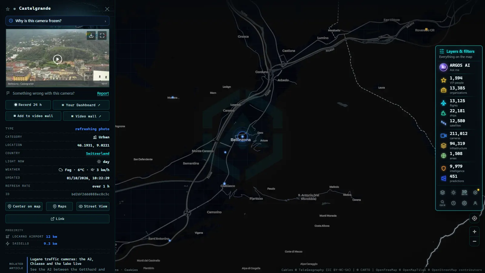 Detail card of Castelgrande (Urban) on the ARGOS ATLAS map