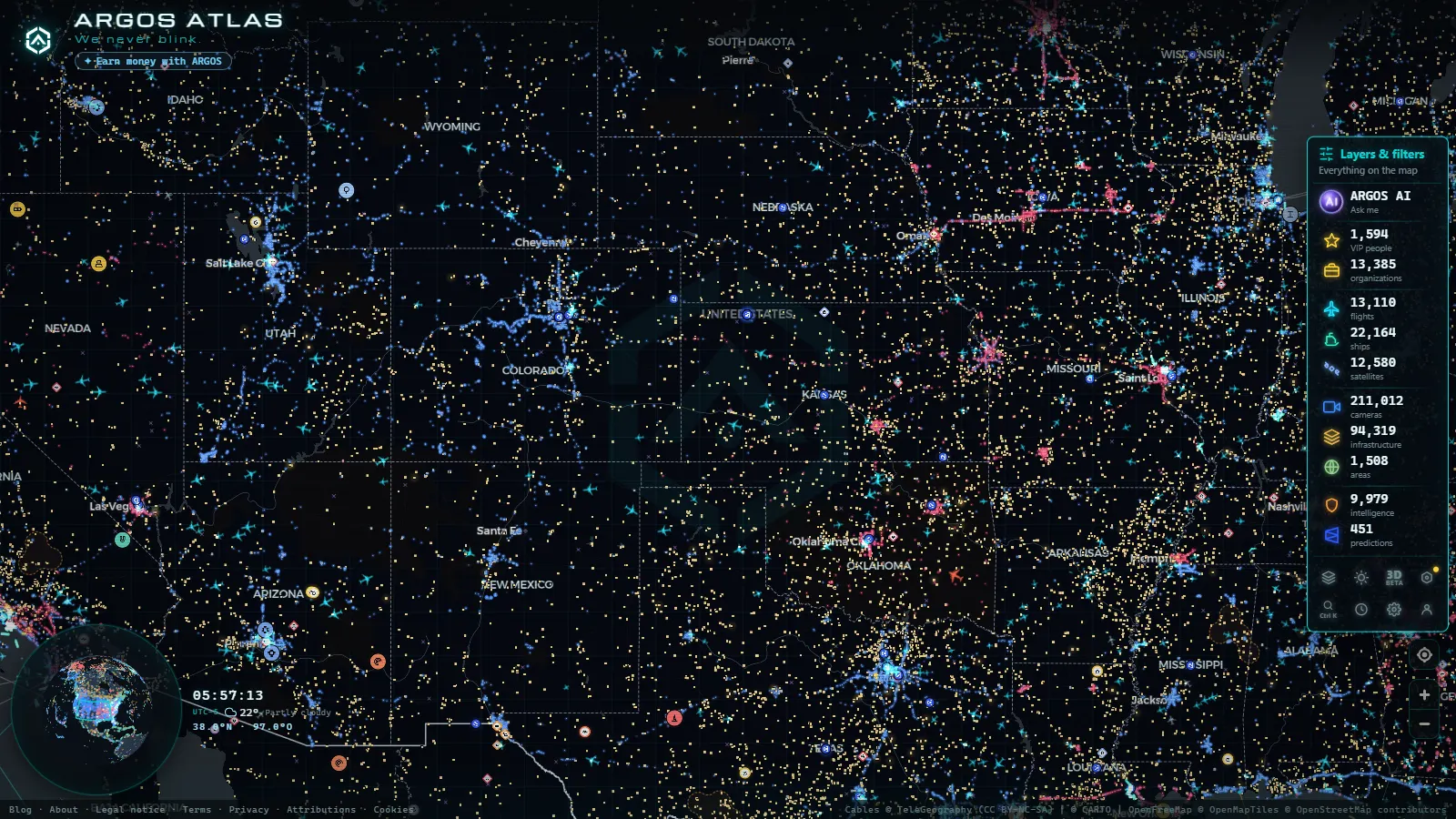 The ARGOS ATLAS live map over United States