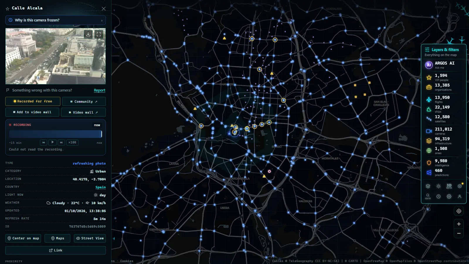 Detail card of Calle Alcala (Urban) on the ARGOS ATLAS map