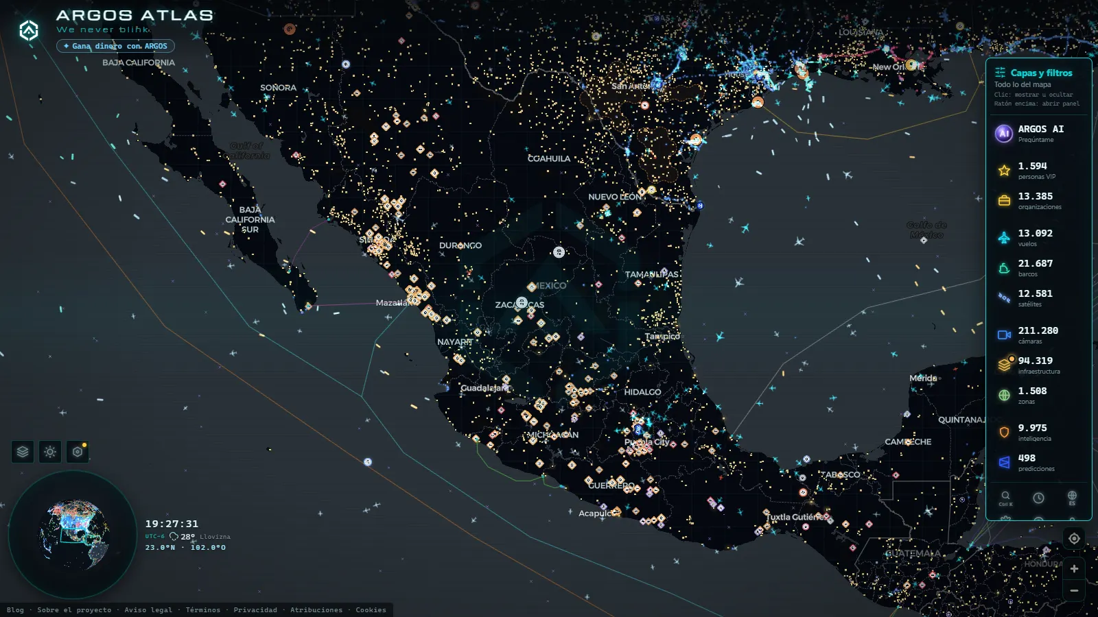 El mapa en vivo de ARGOS ATLAS sobre México
