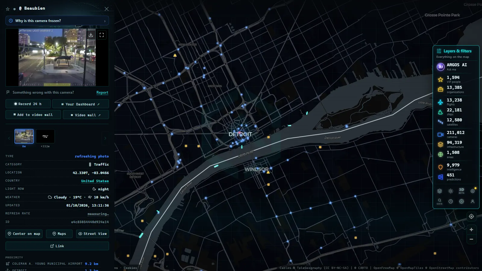 Detail card of @ Beaubien (Traffic) on the ARGOS ATLAS map