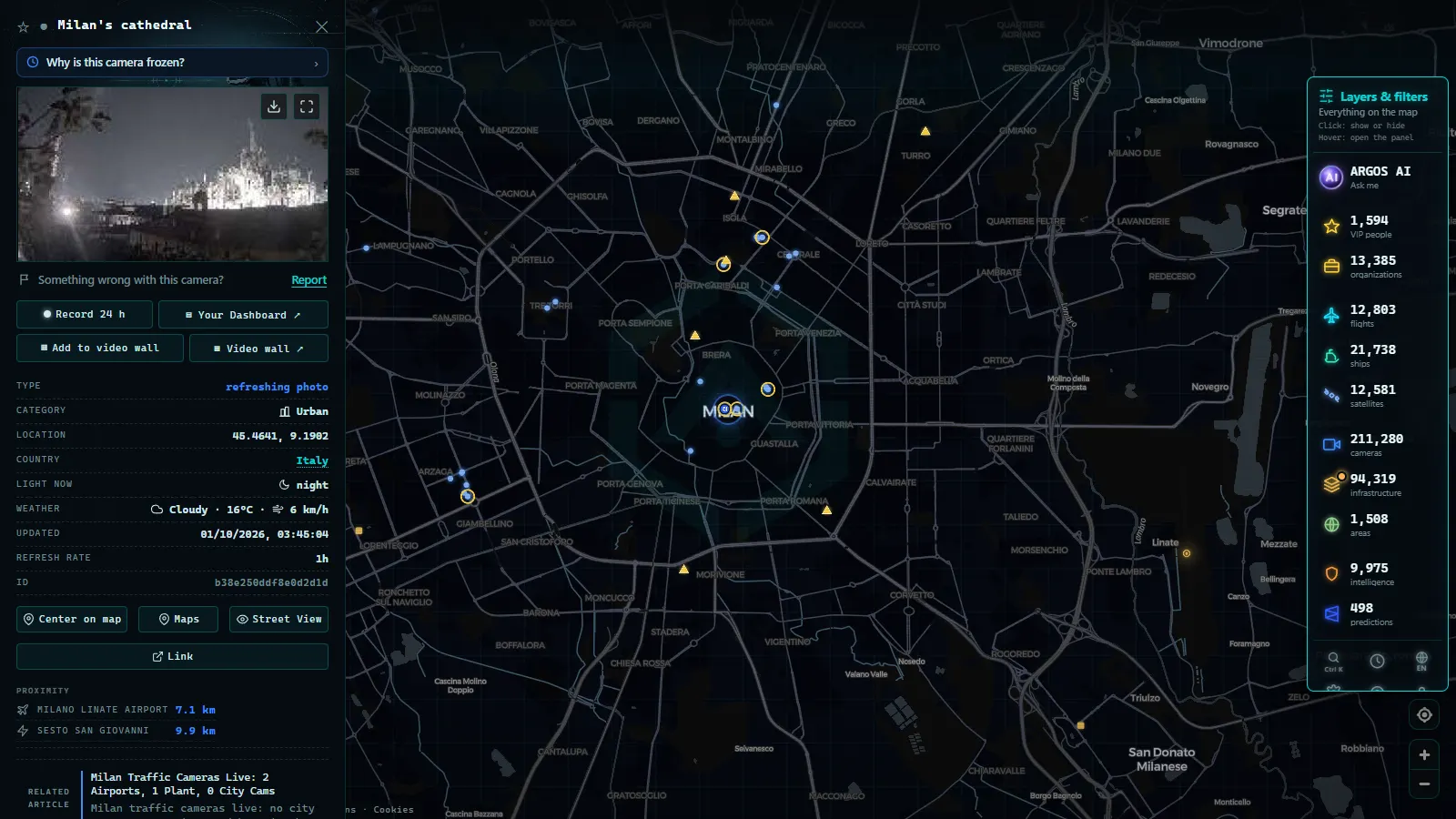 Detail card of Milan's cathedral (Urban) on the ARGOS ATLAS map