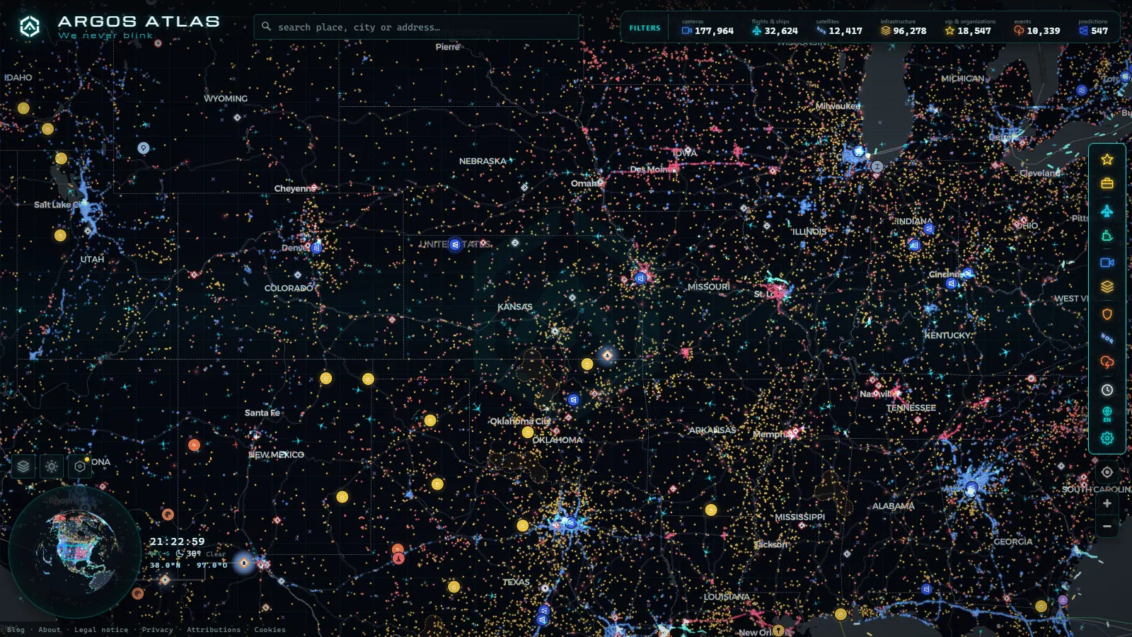 The ARGOS ATLAS live map over United States