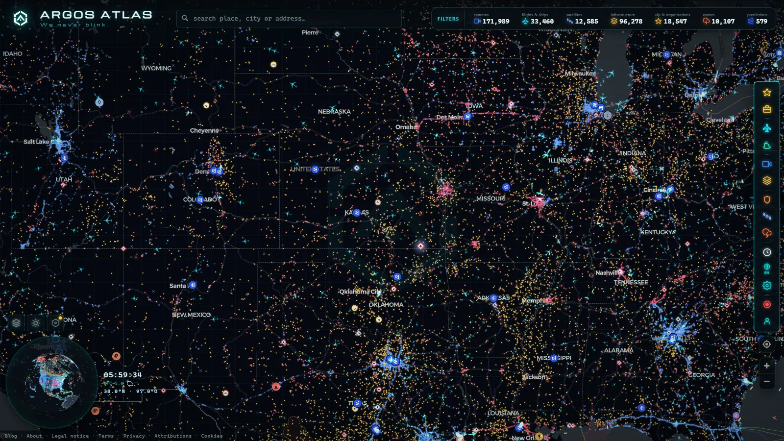 The ARGOS ATLAS live map over United States