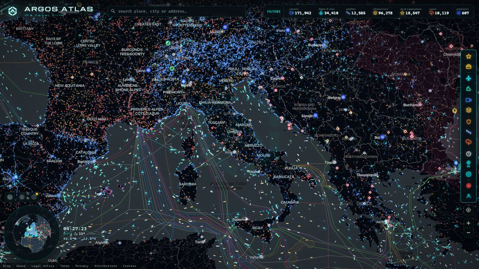 The ARGOS ATLAS live map over Italy